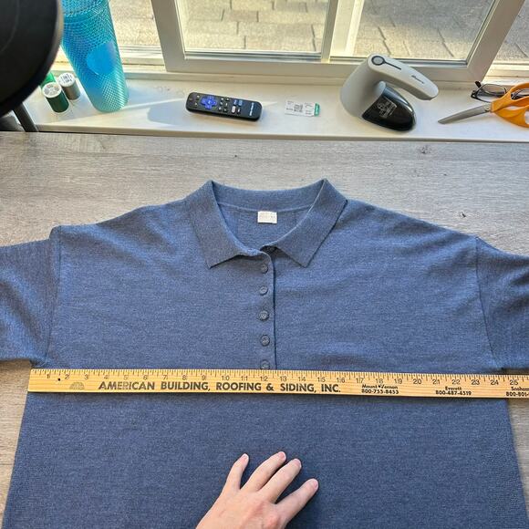 Poetry Merino Wool Tunic Sweater Collared half Button Down Blue 12 - Picture 8 of 10